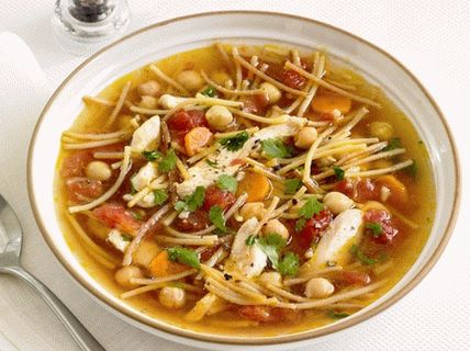 Фото пилешка супа с нахут и спагети