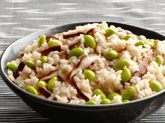 Фото ориз с едамемов боб и гъби шийтаке